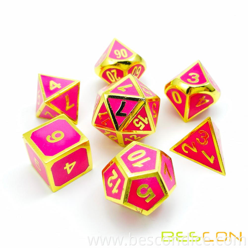 Rose Golden Metal Glowing Dice Rpg Set 3